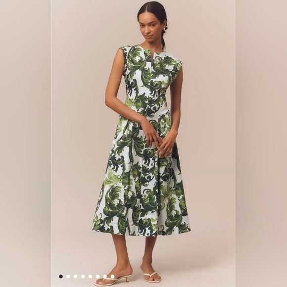 Anthropologie Dresses & Skirts - NWT Anthropologie SZ XL Green and White Botanical Midi Dress PRICE FIRM